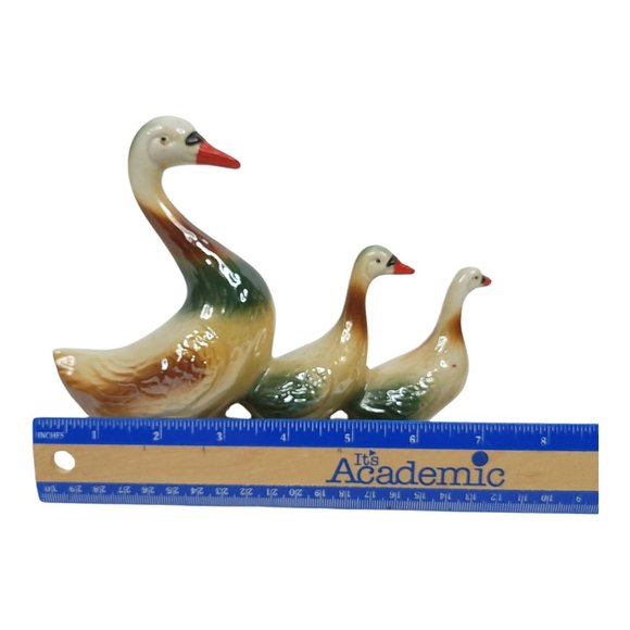 Vintage Porcelain 3 Geese Mother Goose Goslings Figurine Lustreware Brazilian - Picture 11 of 12